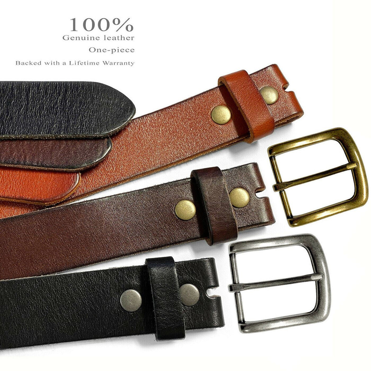 Morgan Classic Buckle Genuine Full Grain Leather Casual Jean Belt 1-1/2"(38mm) Wide