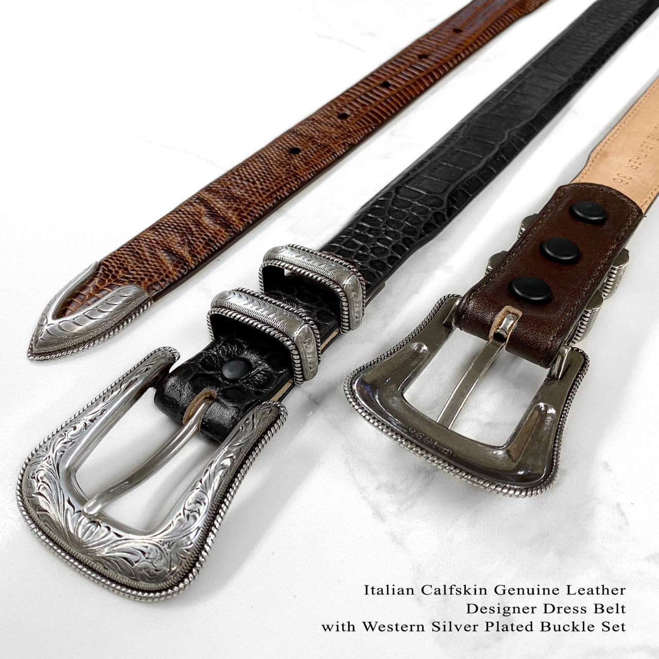 Brenton Genuine Full-Grain Cowhide Leather Designer Golf Dress Belt