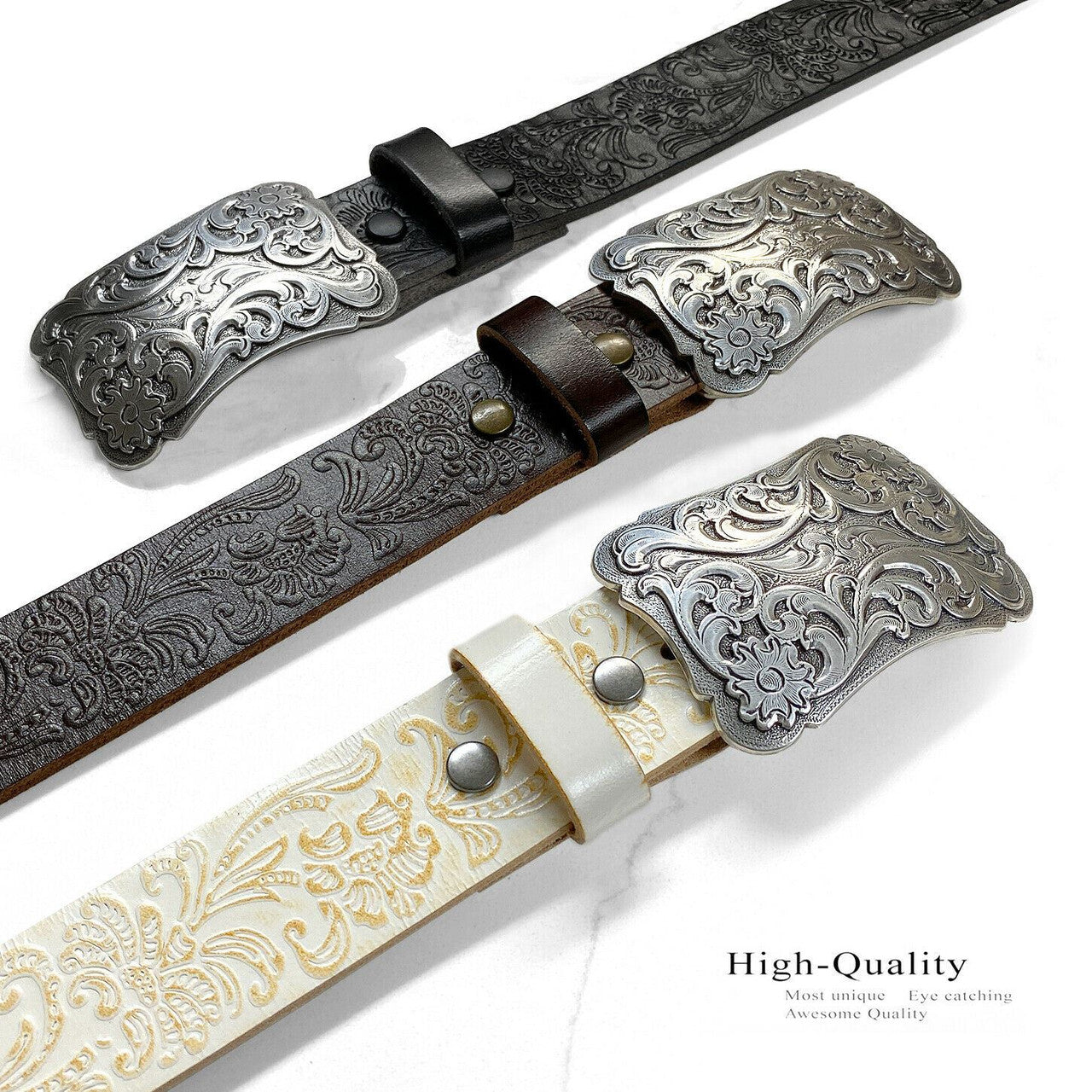 Cowtown Western Floral Engraved Buckle Tooled Full Grain Leather Belt 1-1/2"(38mm) Wide