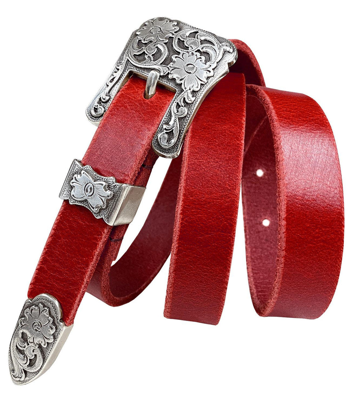 Women's Belt Antique Floral Engraved Buckle Genuine Full Grain Leather Dress Belt 3/4"(19mm) Wide