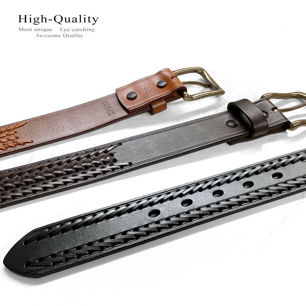 Hand-Braided Genuine Full Grain Leather Casual Jean Belt 1-1/2"(38mm) Wide
