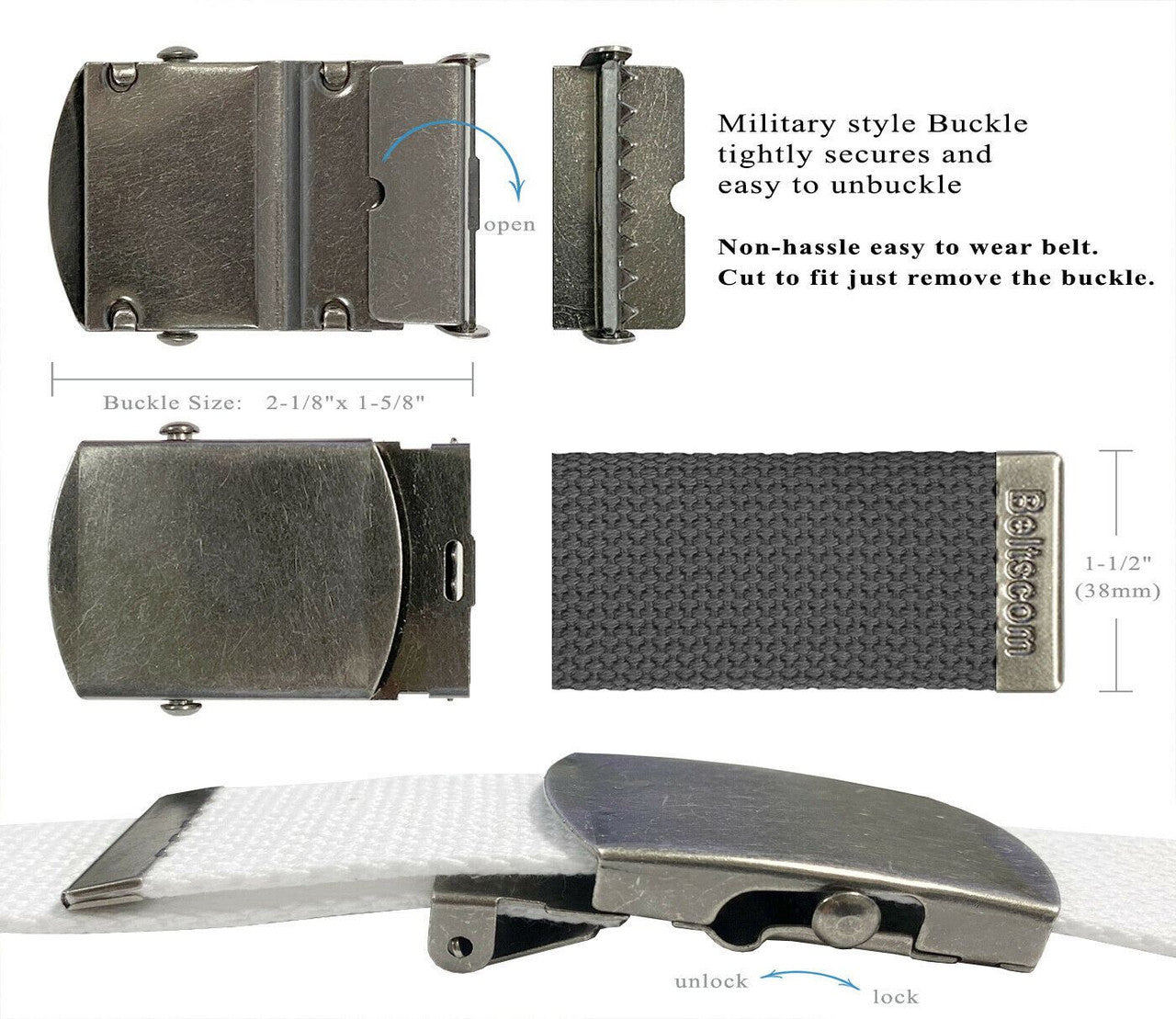 Military Belt Canvas Belt Web Belt Non Leather Belt One Size fits all,  1-1/2"(38mm) Wide