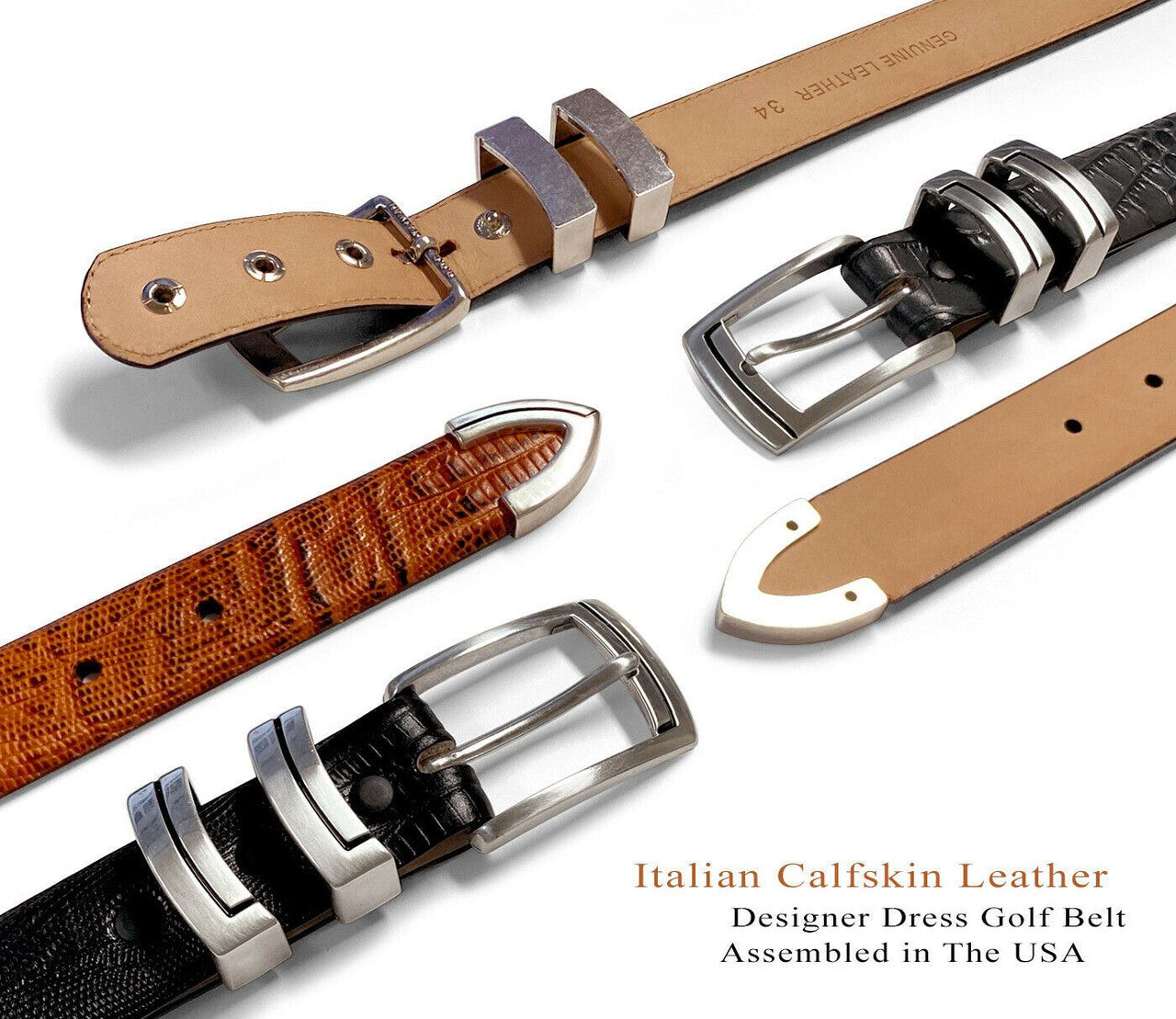 Harbor Genuine Full-Grain Cowhide Leather Designer Golf Dress Belt 1-1/8"(30mm) Wide