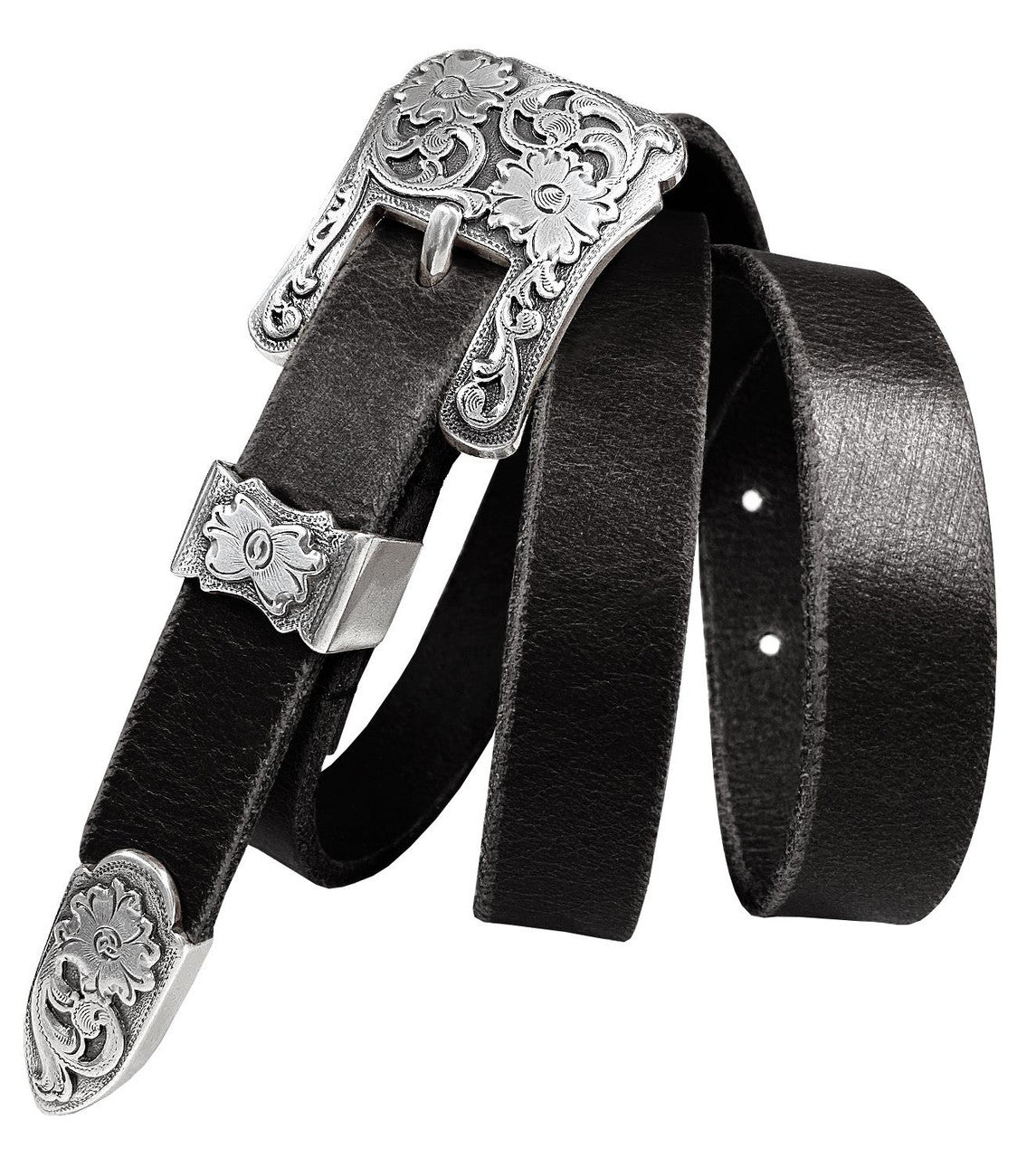 Women's Belt Antique Floral Engraved Buckle Genuine Full Grain Leather Dress Belt 3/4"(19mm) Wide