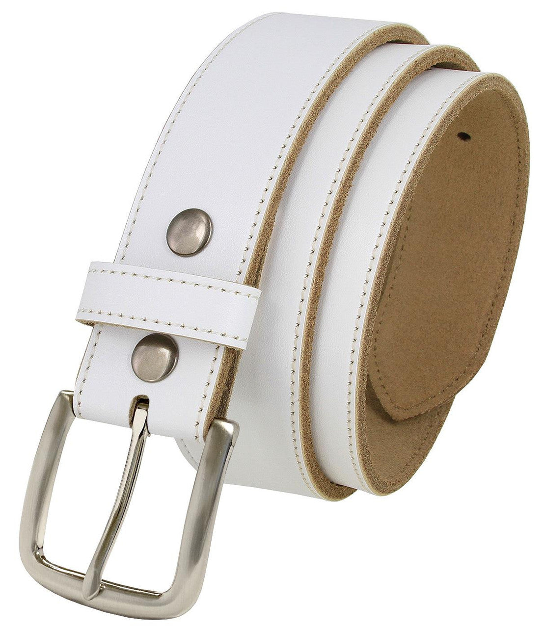Classic Buckle White Belt Genuine Cowhide Leather Casual Jean Belt 1-1/2"(38mm) Wide