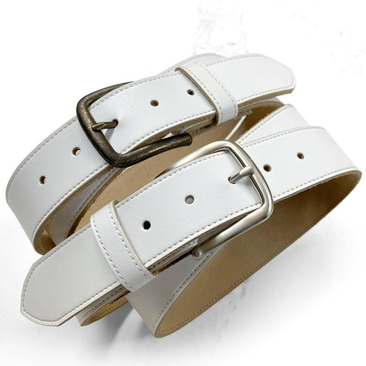 Classic Buckle White Belt Genuine Cowhide Leather Casual Jean Belt 1-1/2"(38mm) Wide