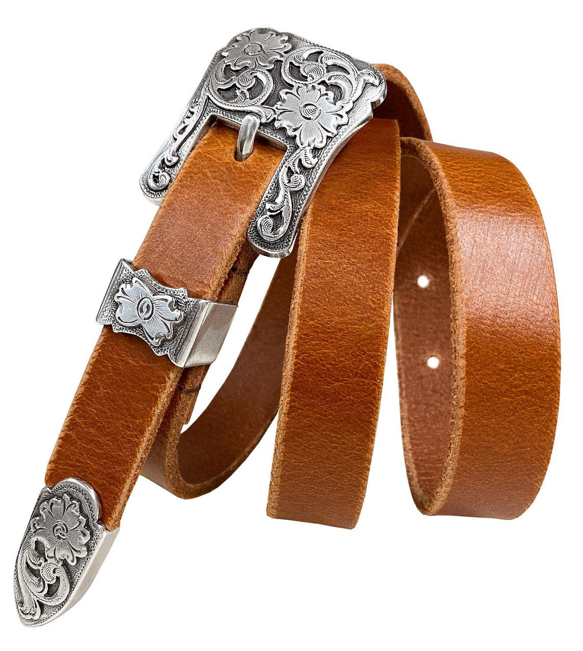 Women's Belt Antique Floral Engraved Buckle Genuine Full Grain Leather Dress Belt 3/4"(19mm) Wide