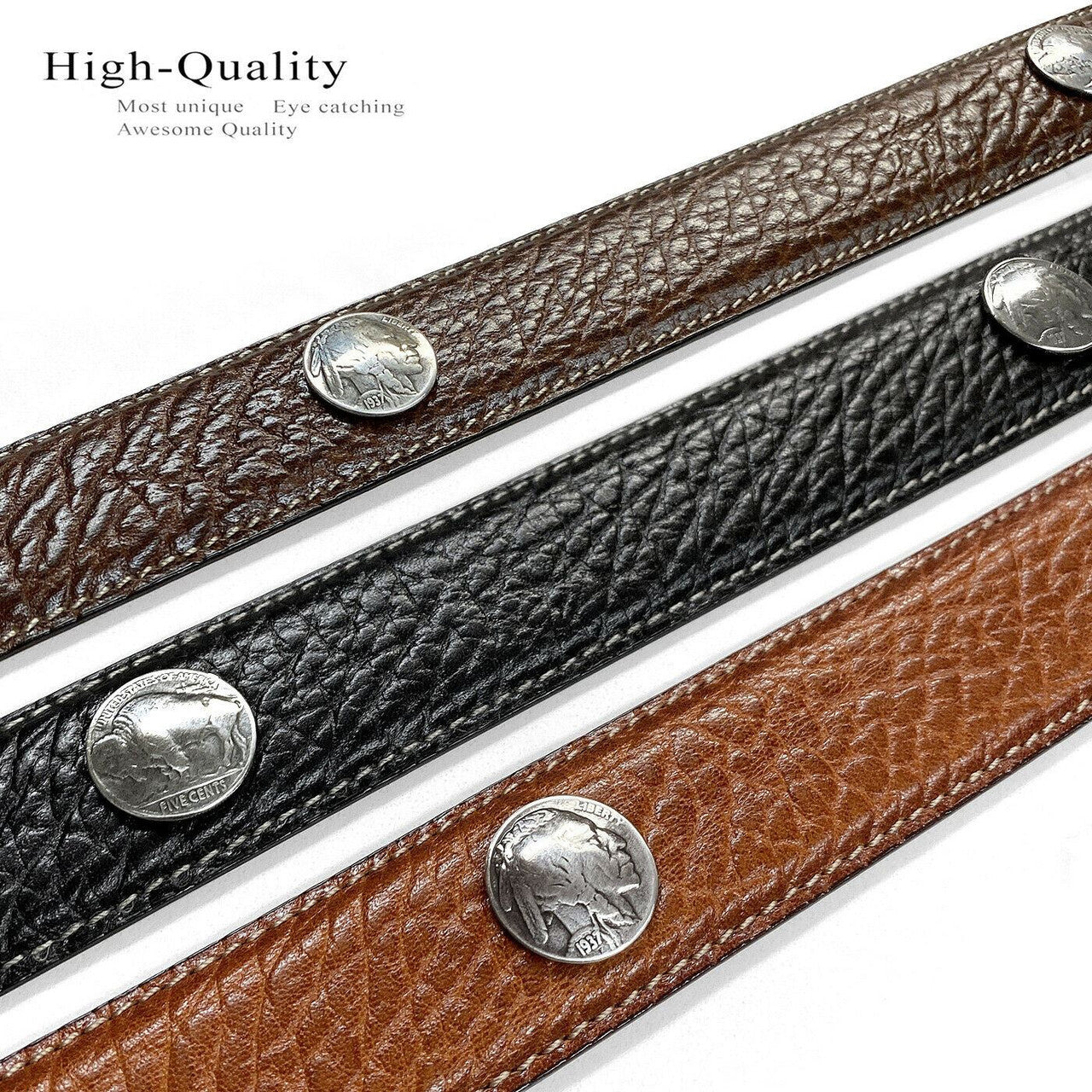 Men's Conchos Belt Genuine Leather Casual Dress Belt 1-3/8"(35mm) Wide