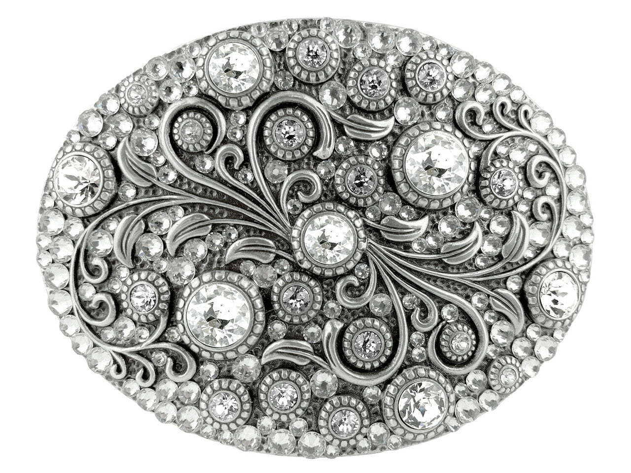 Timeless Tranquility Rhinestone Crystal Floral Buckle Genuine Full Grain Leather Belt 1-1/2"(38mm) Wide