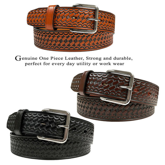 CL871-A Utility Uniform Work Belt Basketweave One Piece Full Grain Cowhide Leather Belt 1-1/2"(38mm) Wide