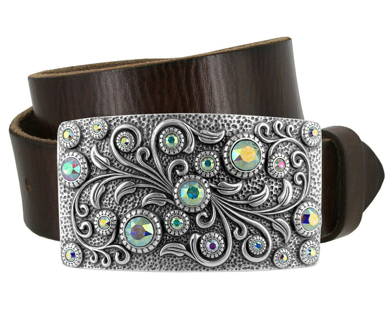 Rhinestone Belt Rhinestone Crystal Buckle Full Grain Leather Belt 1-1/2"(38mm) Wide