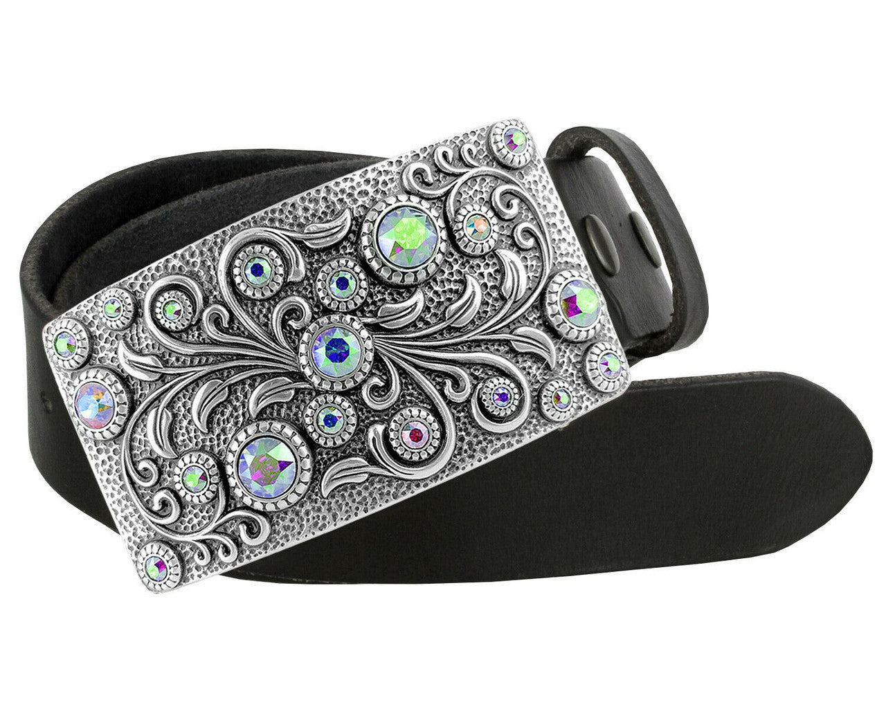 Rhinestone Belt Rhinestone Crystal Buckle Full Grain Leather Belt 1-1/2"(38mm) Wide