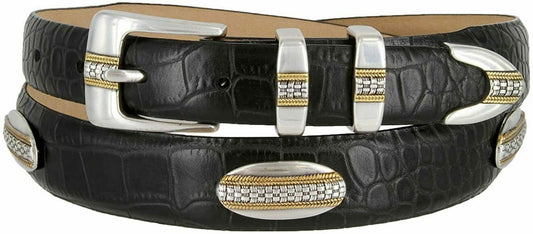 St. Andrews Gold Genuine Full-Grain Cowhide Leather Designer Dress Conchos Belt