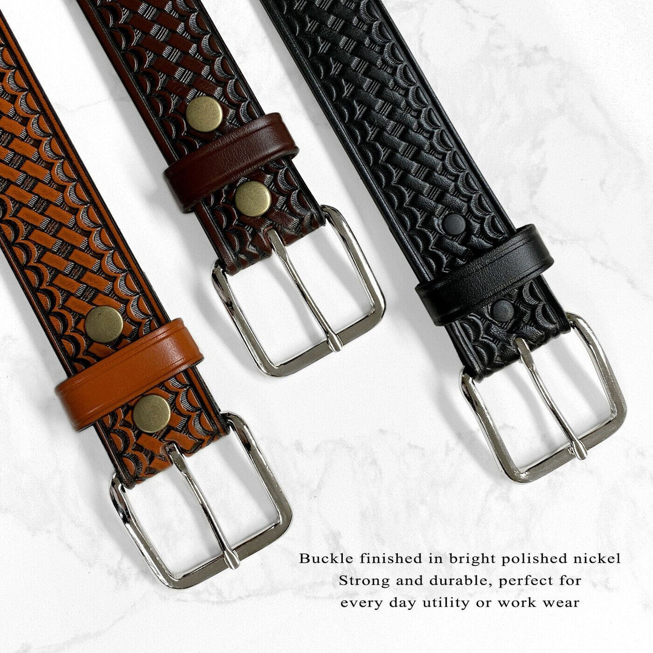 CL871-A Utility Uniform Work Belt Basketweave One Piece Full Grain Cowhide Leather Belt 1-1/2"(38mm) Wide