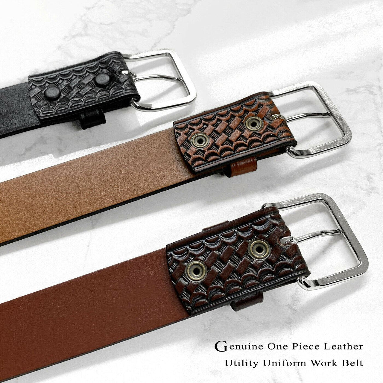 CL871-A Utility Uniform Work Belt Basketweave One Piece Full Grain Cowhide Leather Belt 1-1/2"(38mm) Wide