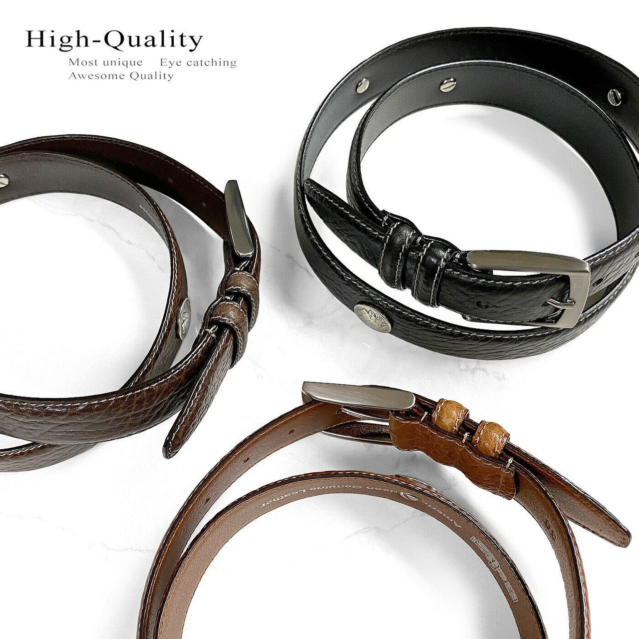 Men's Conchos Belt Genuine Leather Casual Dress Belt 1-3/8"(35mm) Wide