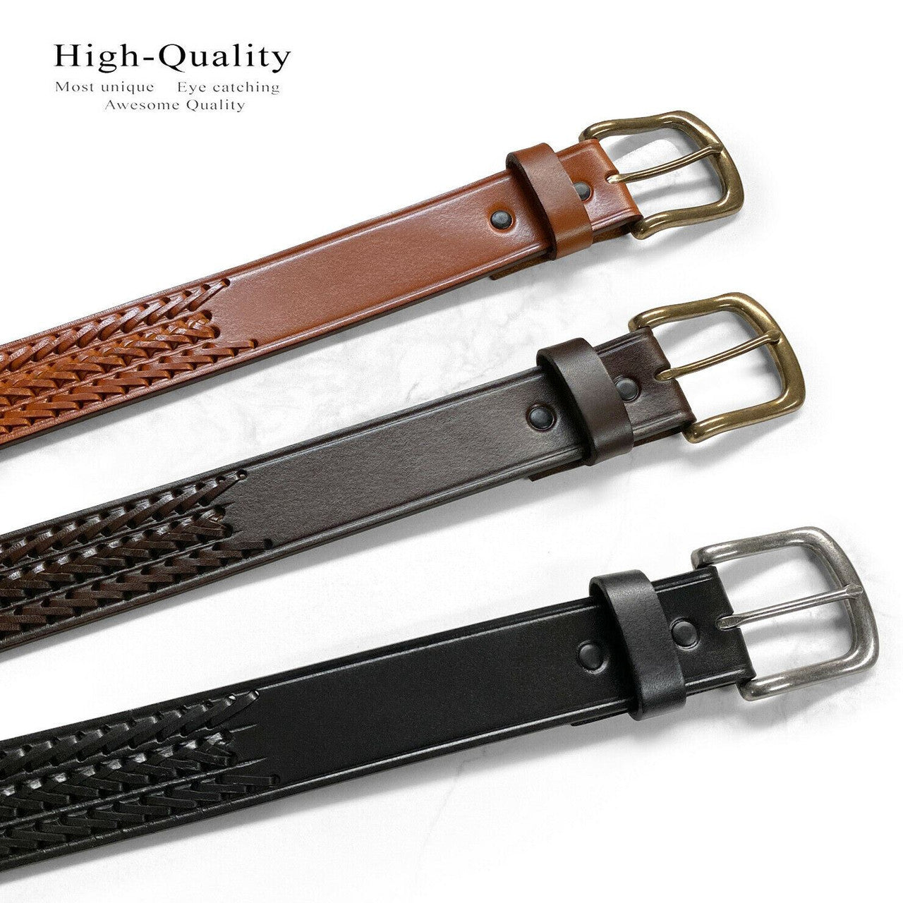 Hand-Braided Genuine Full Grain Leather Casual Jean Belt 1-1/2"(38mm) Wide