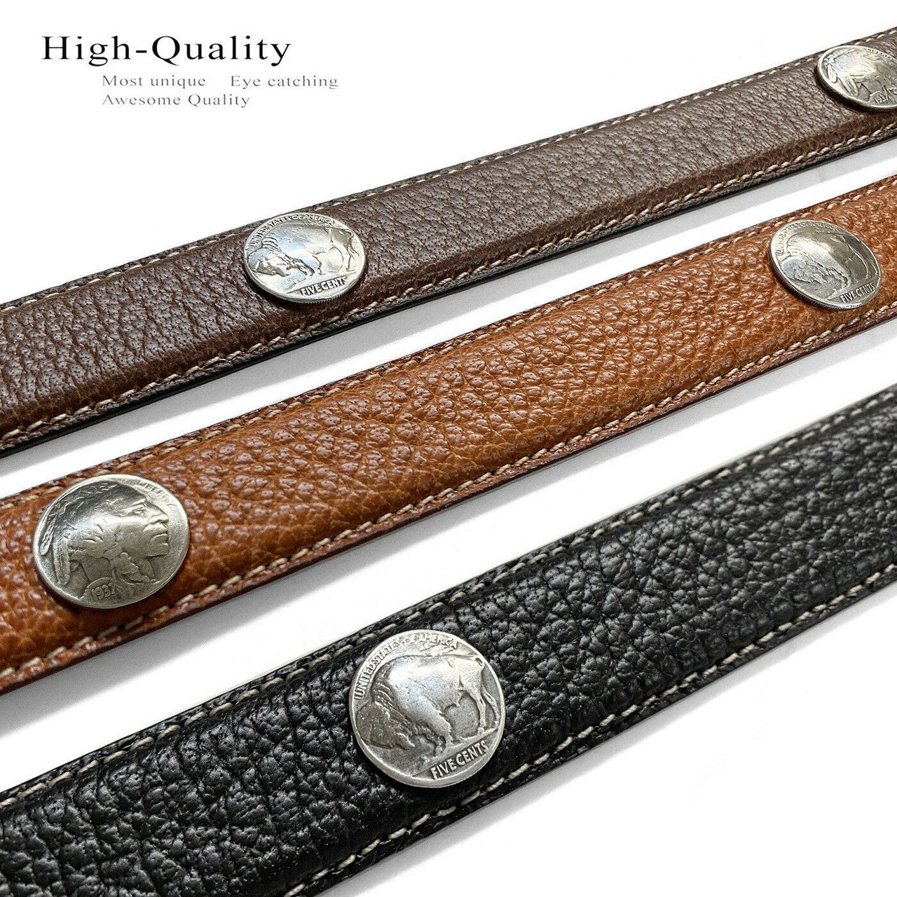 Men's Conchos Belt Genuine Leather Casual Dress Belt 1-1/8"(30mm) Wide
