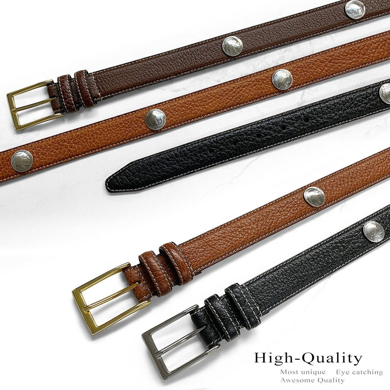 Men's Conchos Belt Genuine Leather Casual Dress Belt 1-1/8"(30mm) Wide