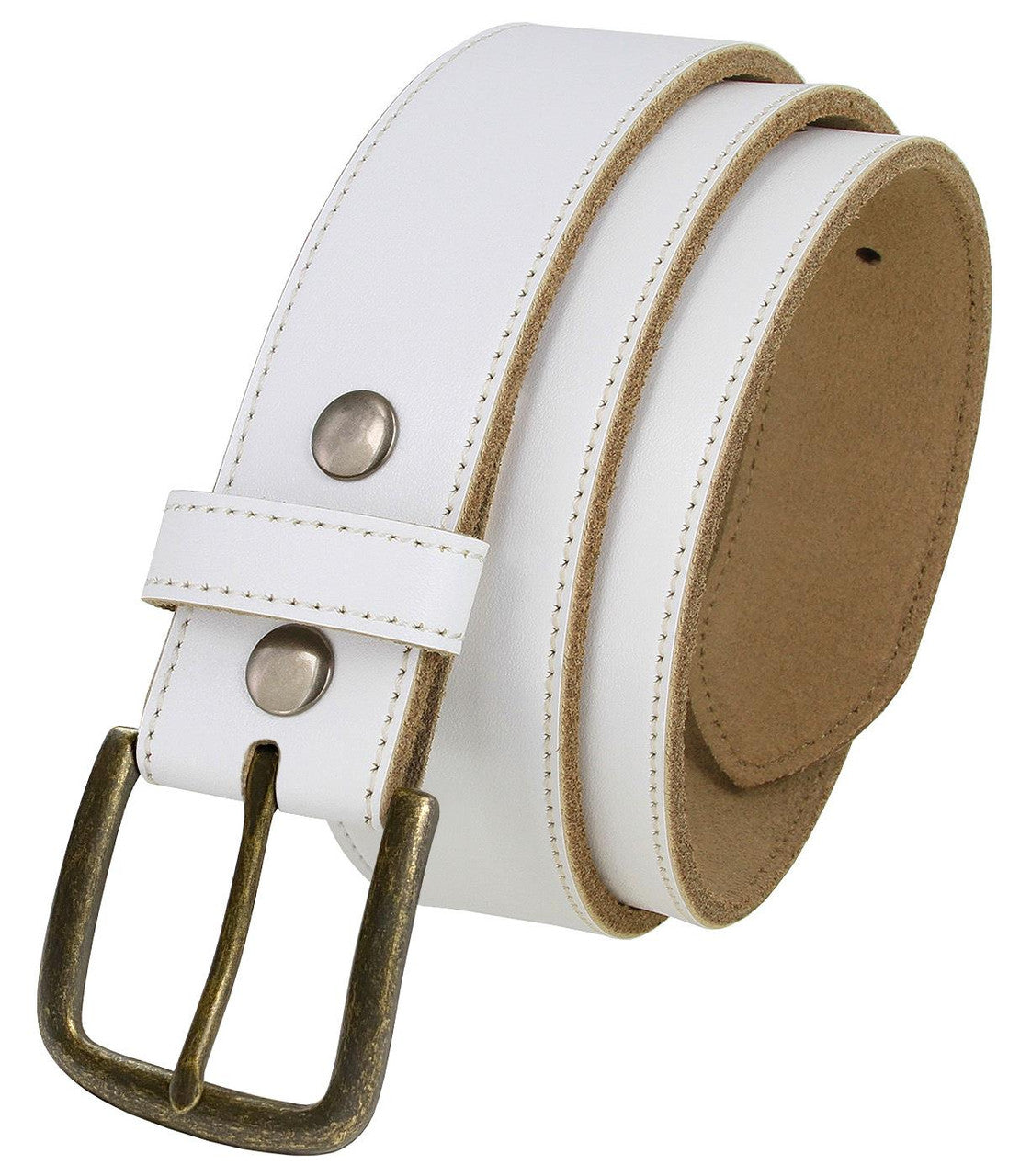Classic Buckle White Belt Genuine Cowhide Leather Casual Jean Belt 1-1/2"(38mm) Wide
