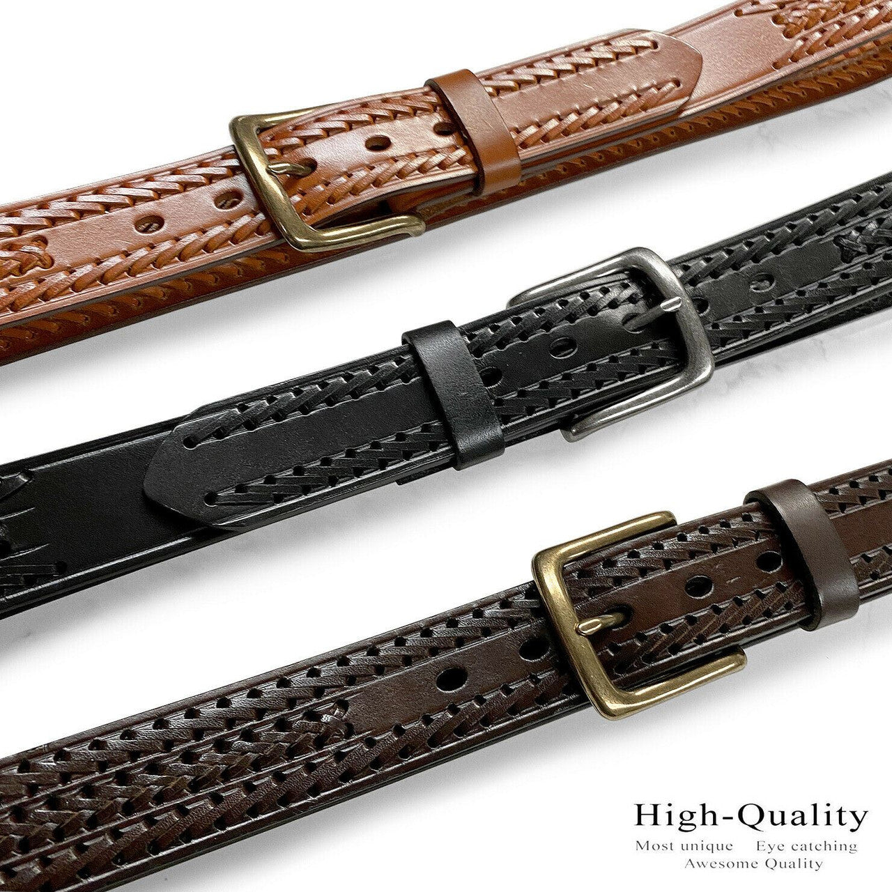 Hand-Braided Genuine Full Grain Leather Casual Jean Belt 1-1/2"(38mm) Wide