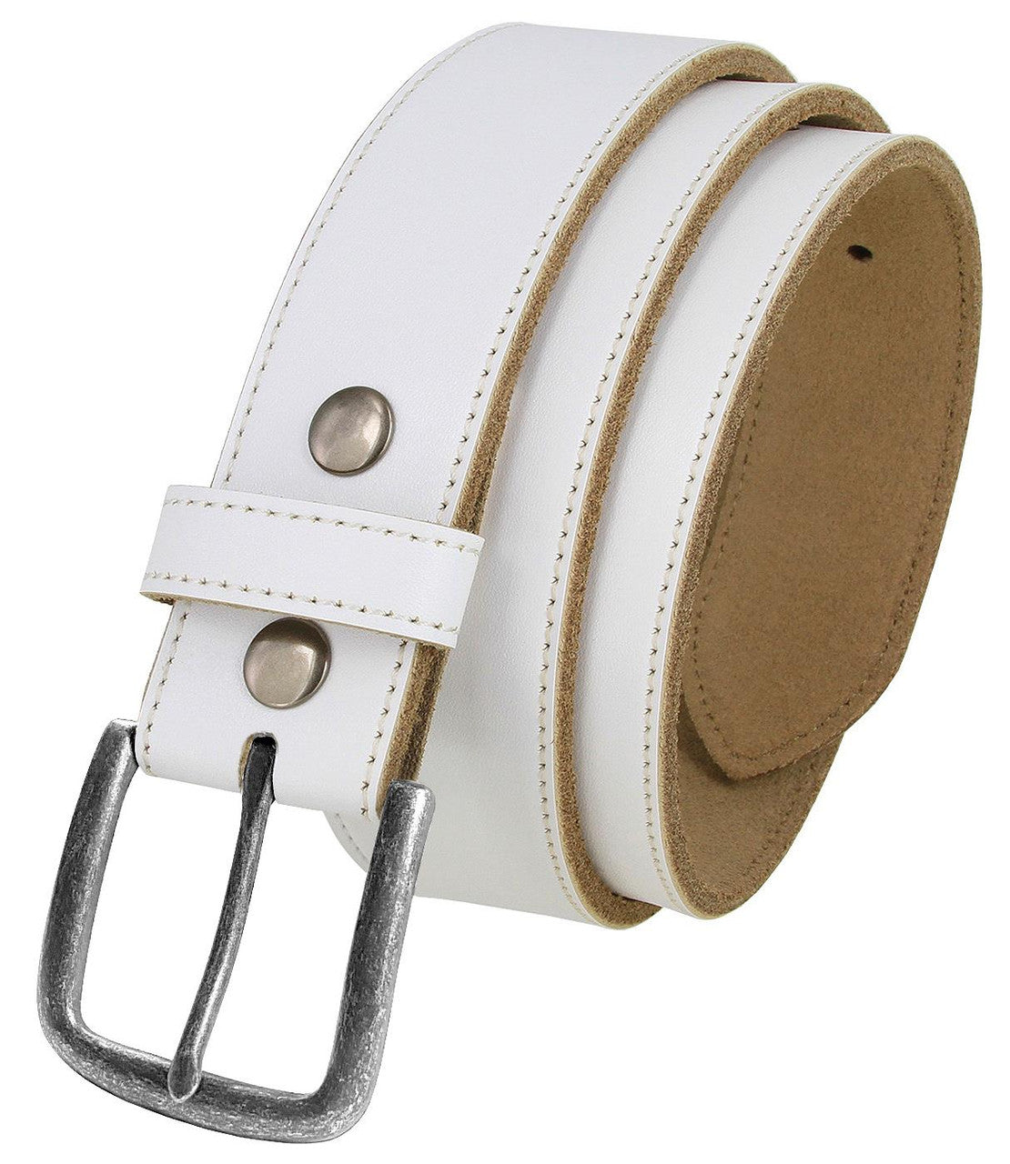 Classic Buckle White Belt Genuine Cowhide Leather Casual Jean Belt 1-1/2"(38mm) Wide