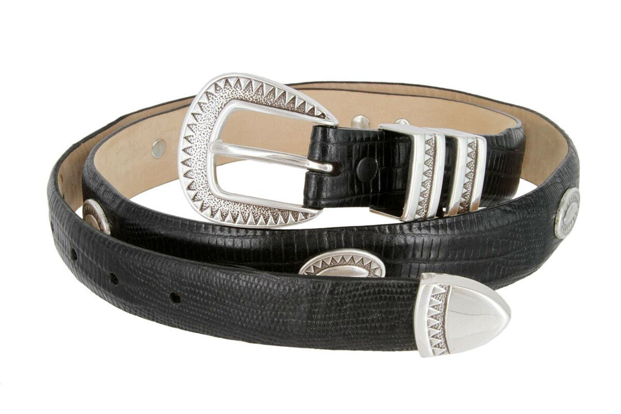 Black Mesa Genuine Full-Grain Cowhide Leather Designer Dress Conchos Belt