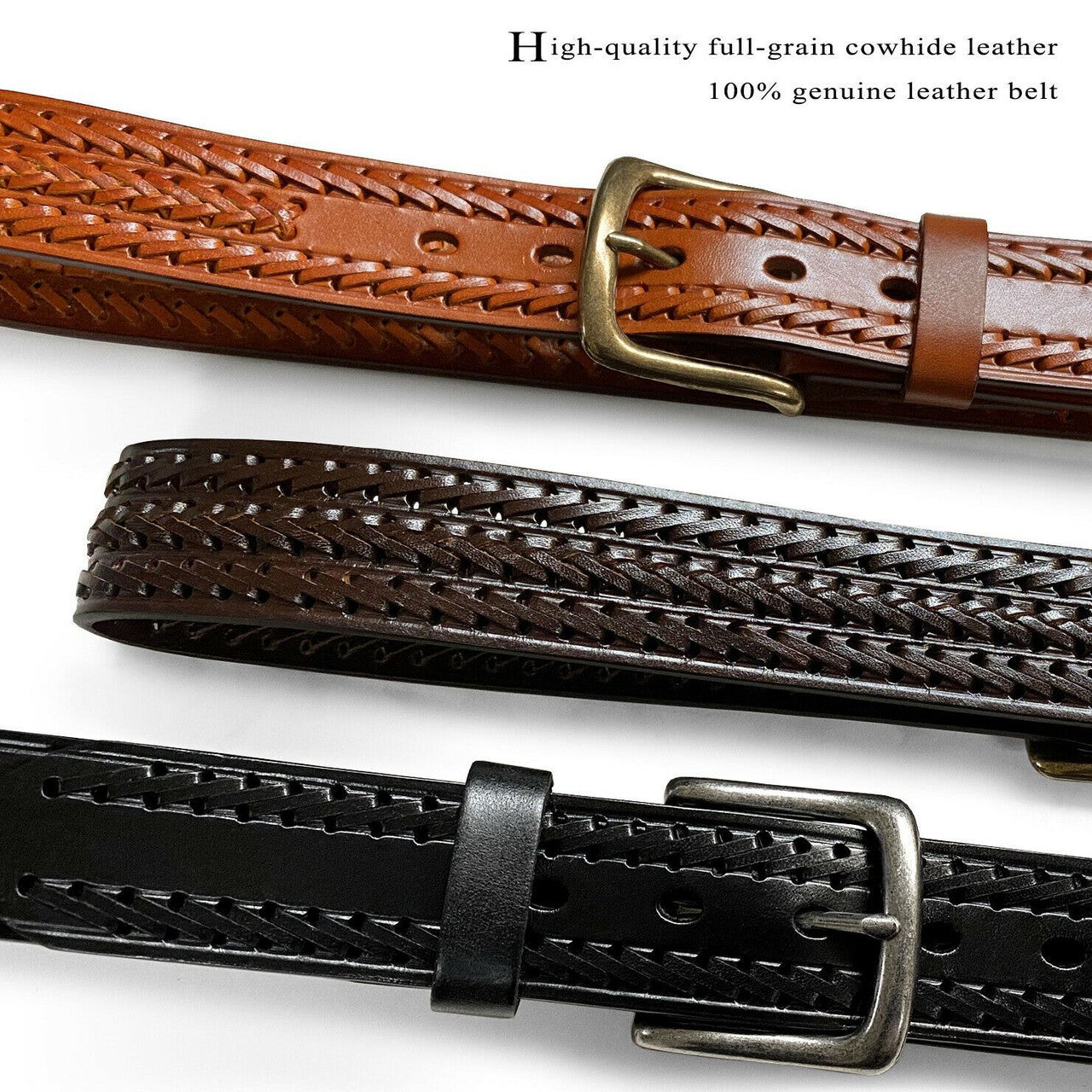 Hand-Braided Genuine Full Grain Leather Casual Jean Belt 1-1/2"(38mm) Wide